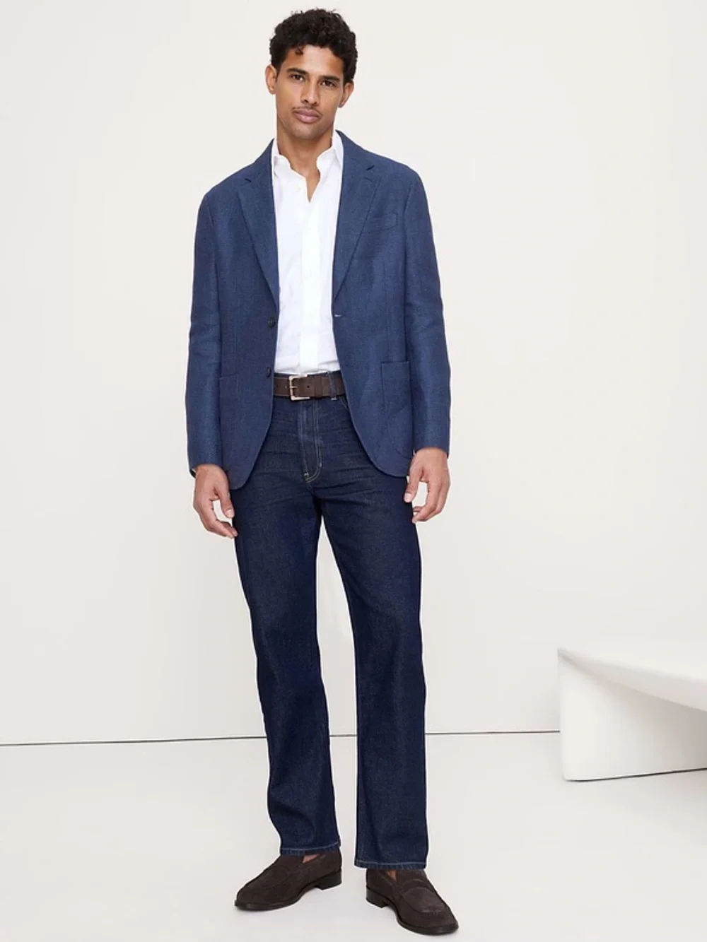 Banana Republic Blue Herringbone Linen Sports Blazer Coat Size 38S Tailored Fit